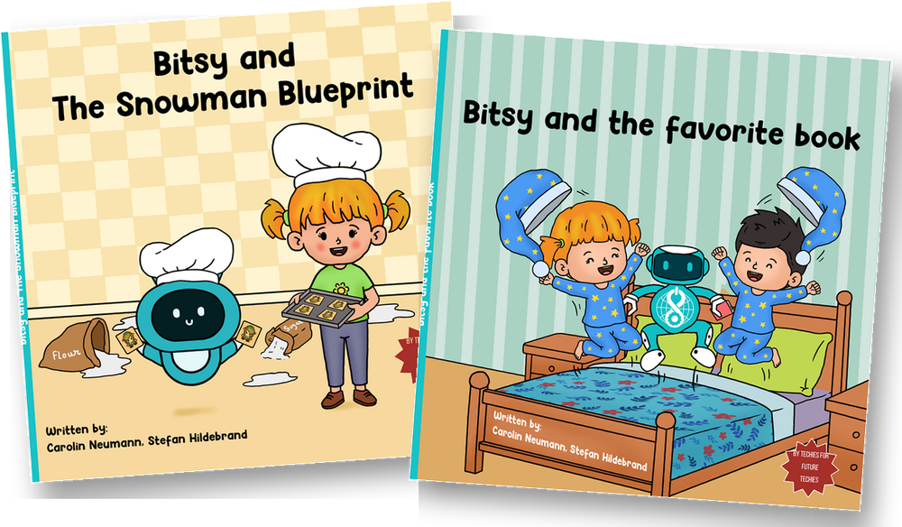 Covers of the Bitsy books: The Snowman Blueprint and The Favorite Book